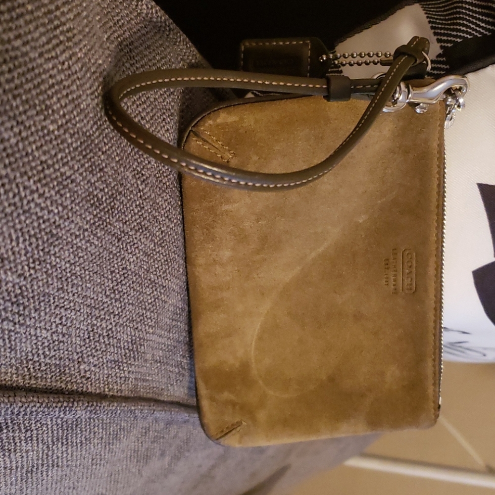 Coach small wristlet in olive suede